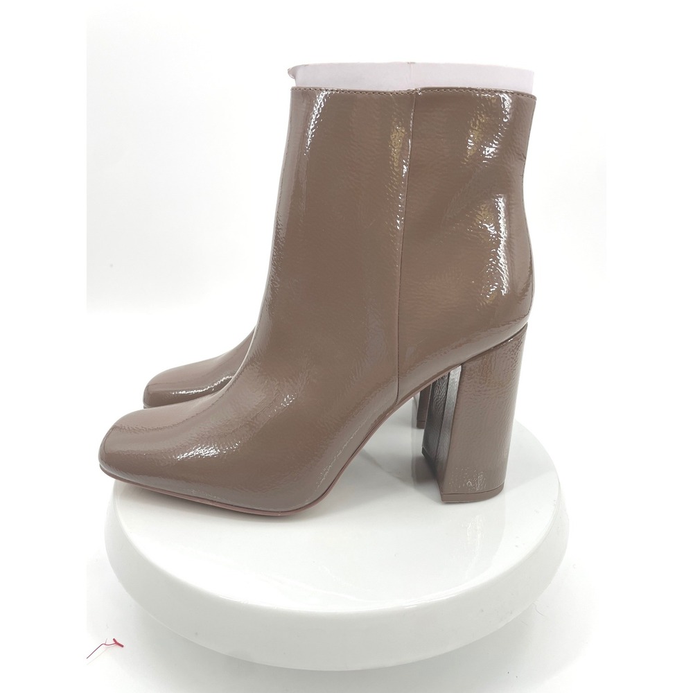 Michael Kors Sterling Ankle Boots Womens 10 Taupe Patent Block Heel Square‎ Toe